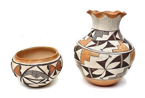 Two Acoma Jars, Height of first 9 x diameter 7 1/2 inches.