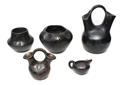 Five Southwestern Blackware Pottery Vessels Height of tallest 10 inches.
