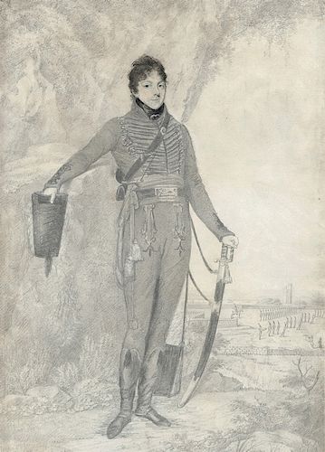 J. H. BELL, Irish School (fl. 1804) 
Sir John Jervis-White-Jervis in the Uniform of the Somerset Rifles, 1804 
graphite on paper, 15...