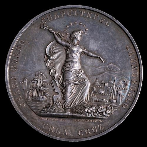 SILVER ‘REGIMENT OF NEW YORK VOLUNTEERS IN MEXICO’ MEDAL PRESENTED TO CALIFORNIA VETERAN 
Silver. Choice About Uncirculated. Semi-pr...