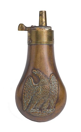 AN EAGLE FLASK FOR A COLT BABY DRAGOON OR 1849 POCKET REVOLVER WITH A SINGLE-CAVITY BALL MOLD 

Flask is 4 3/8 x 2 in. and in VG con...
