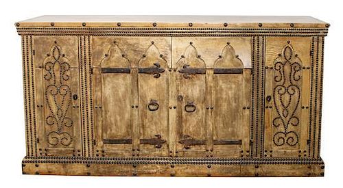 An American Leather Sideboard, Joseph F. Milbeck Height 40 1/2 x width 78 3/4 x depth 22 3/4 inches.