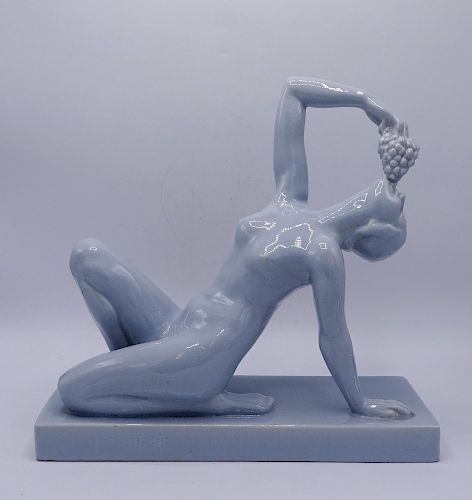 CERAMIC ART DECO SCULPTURE OF A WOMAN WITH GRAPES 