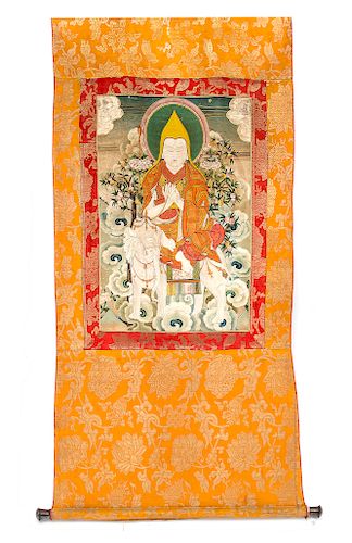 A Tibetan ThangkaLength 50 inches.