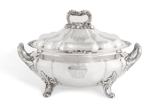 A Georgian Old Sheffield plate covered tureen