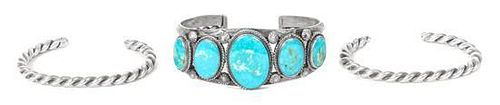 A Silver and Turquoise Cuff Bracelet