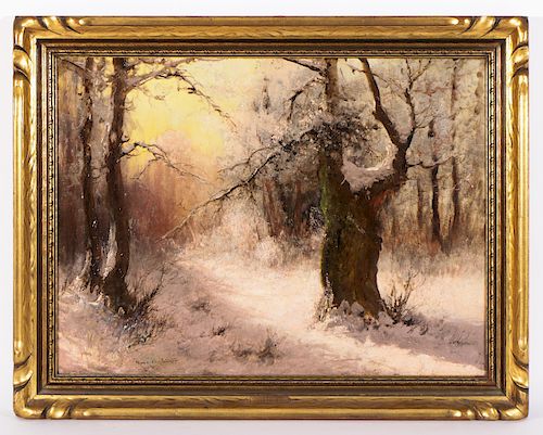 Laszlo Neogrady (1896-1962) Snowy Winter Forest Landscape