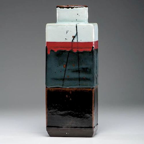 Albert Green (1914-1994; USA) Tall Red Blue and Brown Bottle 