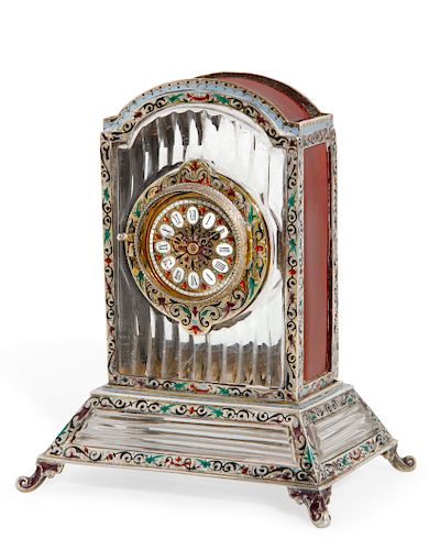 Austrian silver & rock crystal clock, Ratzersdorfer
