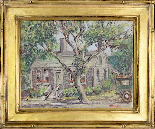 Margaret Cooper Oil on Artist Board "New England House Study with Jeep and Tree"