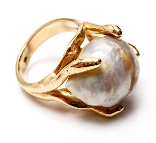 14K Yellow Gold with Large Baroque Pearl Ring