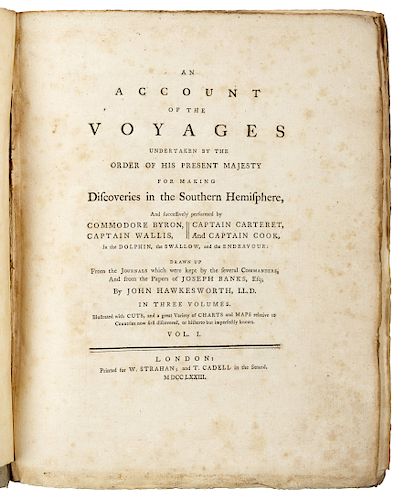 [COOK, James (1728-1779)]. -- [FIRST VOYAGE]. John HAWKESWORTH (1715-1773). An Account of the Voyages undertaken by the order of His Present Majesty f