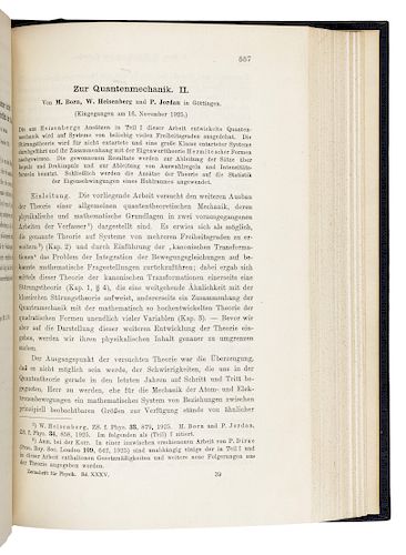 HEISENBERG, Werner (1901-1976), Max BORN (1882-1970), and Pascual JORDAN (1902-1980). "Zur Quantenmechanik." In: Zeitschrift fur Physik, Vol. 35, pp.