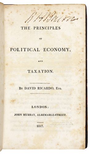 RICARDO, David (1772-1823). On the Principles of Political Economy and Taxation. London: John Murray, 1817. FIRST EDITION.
