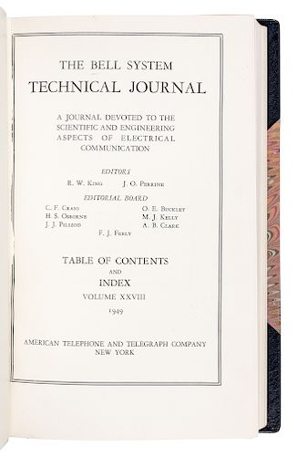 [TRANSITORS]. The Bell System Technical Journal, Vol. 28, Nos. 1-4. New York: American Telephone and Telegraph Company, January-October 1949. 