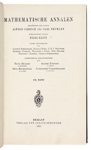 VON NEUMANN, John (1903-1957).  "Zur Theorie der Gesellschatsspiele." In: Mathematische Annalen, Vol. 100, pp. 295-300. Berlin: Julius Springer, 1928