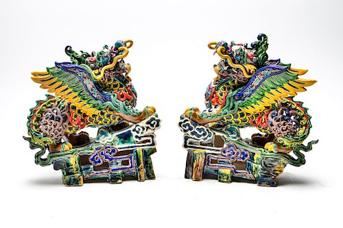 Chinese Koji Cochin Pottery Dragon Figures 2