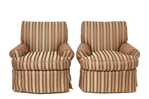 Pair of Armchairs in Striped Silk Damask