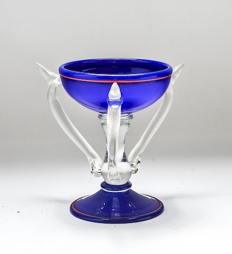 Contemporary Art Glass Cobalt Compote