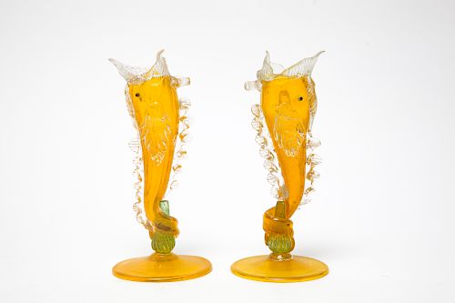 Venetian Art Glass Dolphin Form Bud Vases, 2