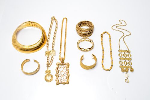 Gold-Tone Costume Jewelry Group, 9 Pieces