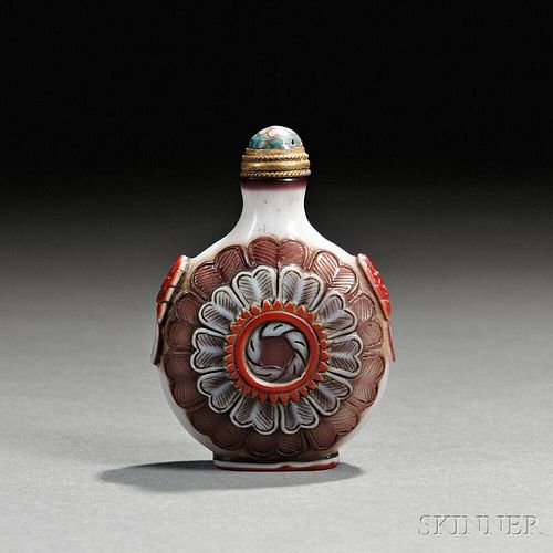Triple Overlay Peking Glass Snuff Bottle
