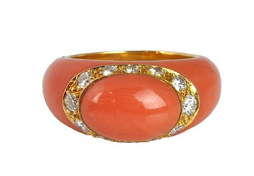 Van Cleef & Arpel Coral & Diamond 18kt Gold Ring