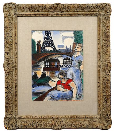 Marcel Gromaire 'Eiffel Tower' Watercolor