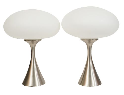Pr. Laurel Contemporary Brushed Chrome Table Lamps