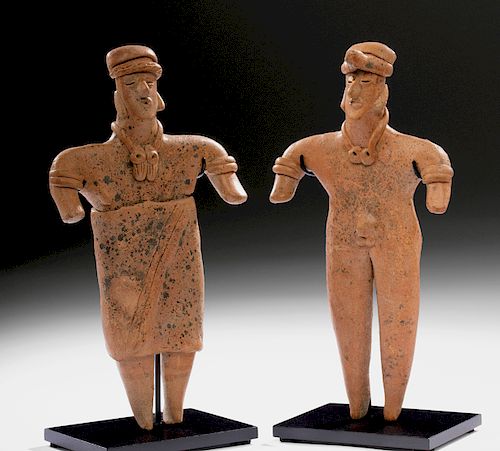 Lovely Matched Pair of Colima Redware Flat Figures