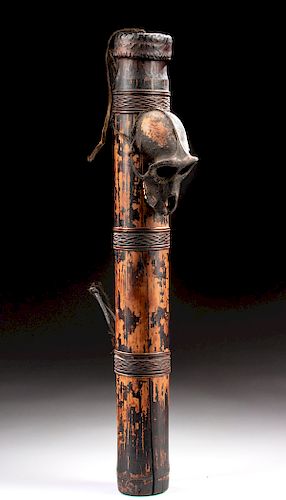 Early 20th C. Indian Naga Arrow Quiver w/ Monkey Skull