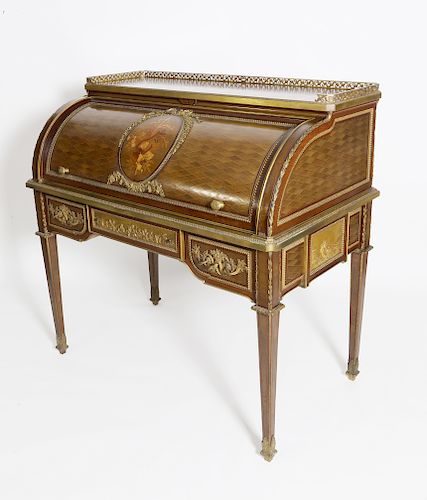 Fine French Ormolu Mounted and Parquetry Inlaid Louis XVI Lady's Mechanical Cylinder Desk