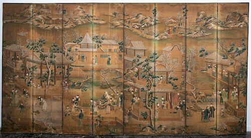 18/19th C. Chinese Export Wallpaper 8-Panel Screen