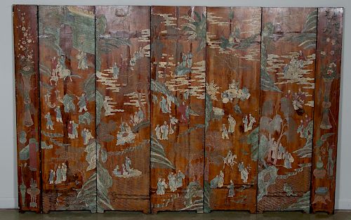 Chinese Six Panel Figural & Landscape Floor Screen