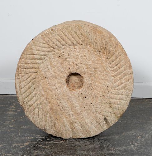 Carved Chinese Limestone Millstone, 19th Century