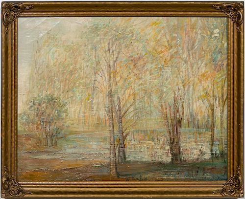 Wolf Kahn Signed Oil, "View on Forest Pond"