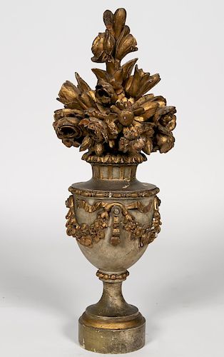Carved French Wooden Floral Urn Fragment