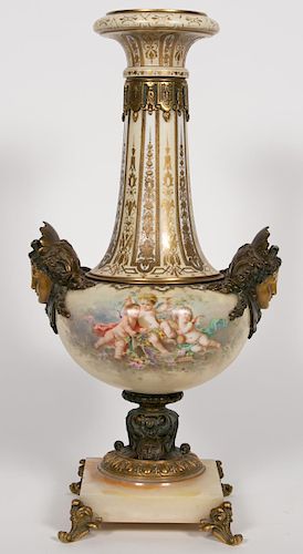 Large Sevres Style Bronze Mounted Porcelain Urn