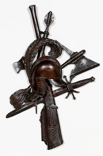 French Carved Wooden Military Trophy