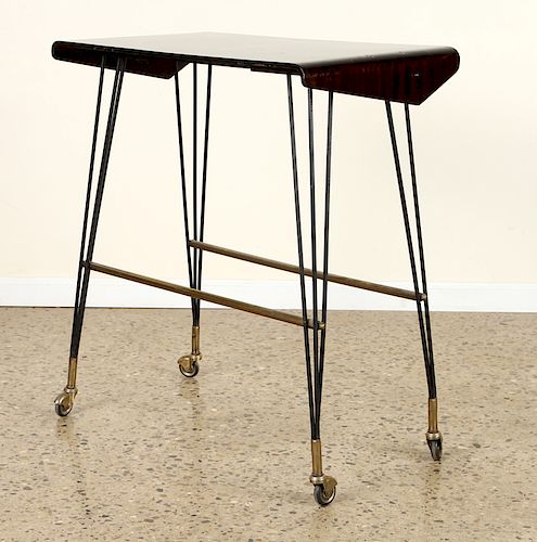 MACASSAR SIDE TABLE IRON BRASS LEGS CASTERS C1950
