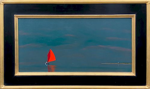 Robert Stark Jr. Oil on Canvas "Red Sail Rounding Great Point"