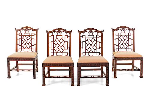 A Set of Four Chinese Chippendale Mahogany Dining Chairs