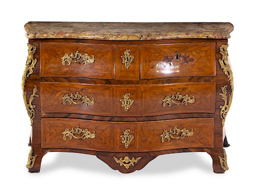 A Regence Gilt Bronze Mounted Parquetry Commode en Tombeau