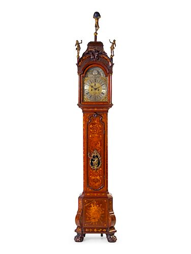 A Dutch Walnut and Marquetry Tall Case Clock