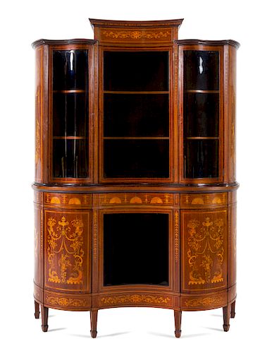 A Continental Marquetry Buffet a Deux Corps