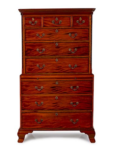 A George III Carved and Figured Mahogany Chest on Chest