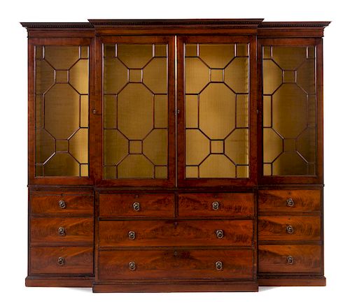 A George III Style Mahogany Breakfront Bookcase