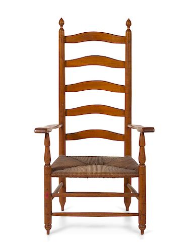 A Federal Turned Maple Ladder-Back Rush-Seat Armchair