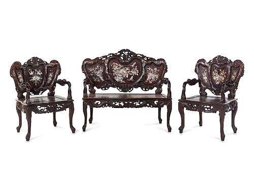 A Chinese Export Mother-of Pearl Inlaid Parlor Suite