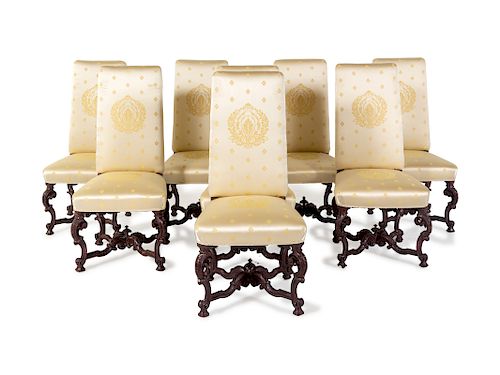 A Set of Eight Louis XIV Style Painted Dining Chairs